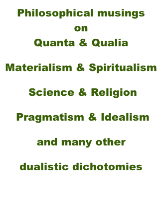 Philosophical musings on Quanta & Qualia Materialism & Spiritualism  Science & Religion  Pragmatism & Idealism and many other dualistic dichotomies